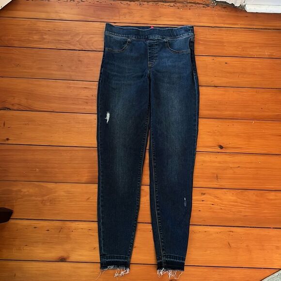 Spanx Sz M Md/Dk Rinse Raw Hem Jegging Control Jeans - Picture 4 of 10